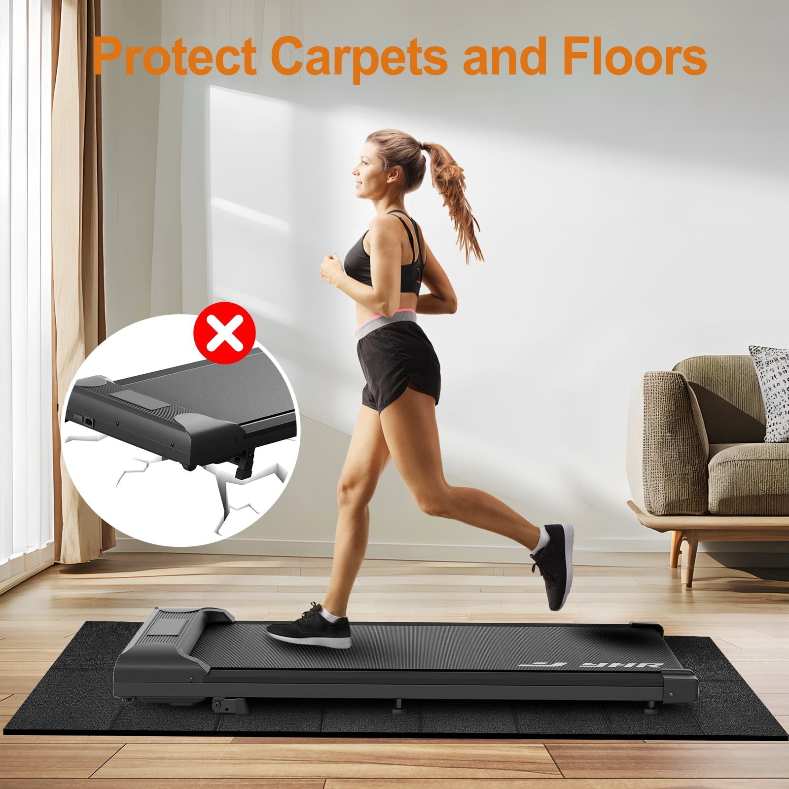 YHR Foldable Treadmill Mat Non-Slip Exercise Bike Mat, 1/4" Thick, 30"x63" Waterproof Walking Pad Mat for Carpet, Hardwood Floors, Workout, Indoor Bikes, Fitness Equipment, Home Yoga