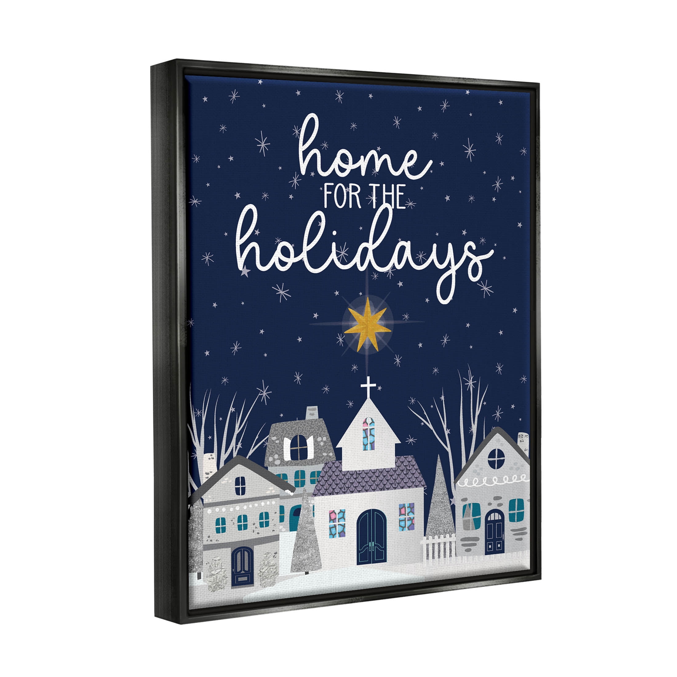 Stupell Industries Home For The Holidays Night Sky Graphic Art Jet Black Floating Framed Canvas Print Wall Art, Design by Linda Birtel