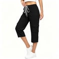 thumbnail image 2 of Ceisia Womens Drawstring Waist Cargo Capri Pants Lightweight Casual Wide Leg Cropped Pants with Multi Pockets for Hiking Outdoor Black XXL Gift, 2 of 8