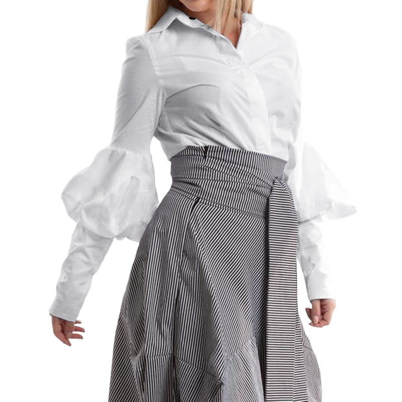white long sleeve ruffle shirt