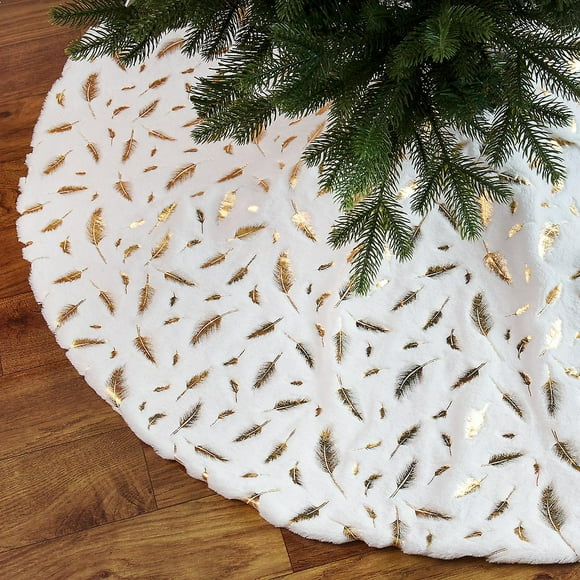 Dww-122cm Jupe Sapin De Nol,plumes Dores Peluche Couvre Pied Sapin Noel, Arbre De Noel Decoration, Joyeux Nol Jupe D'arbre Tapis Pour Sapin Pour Nol