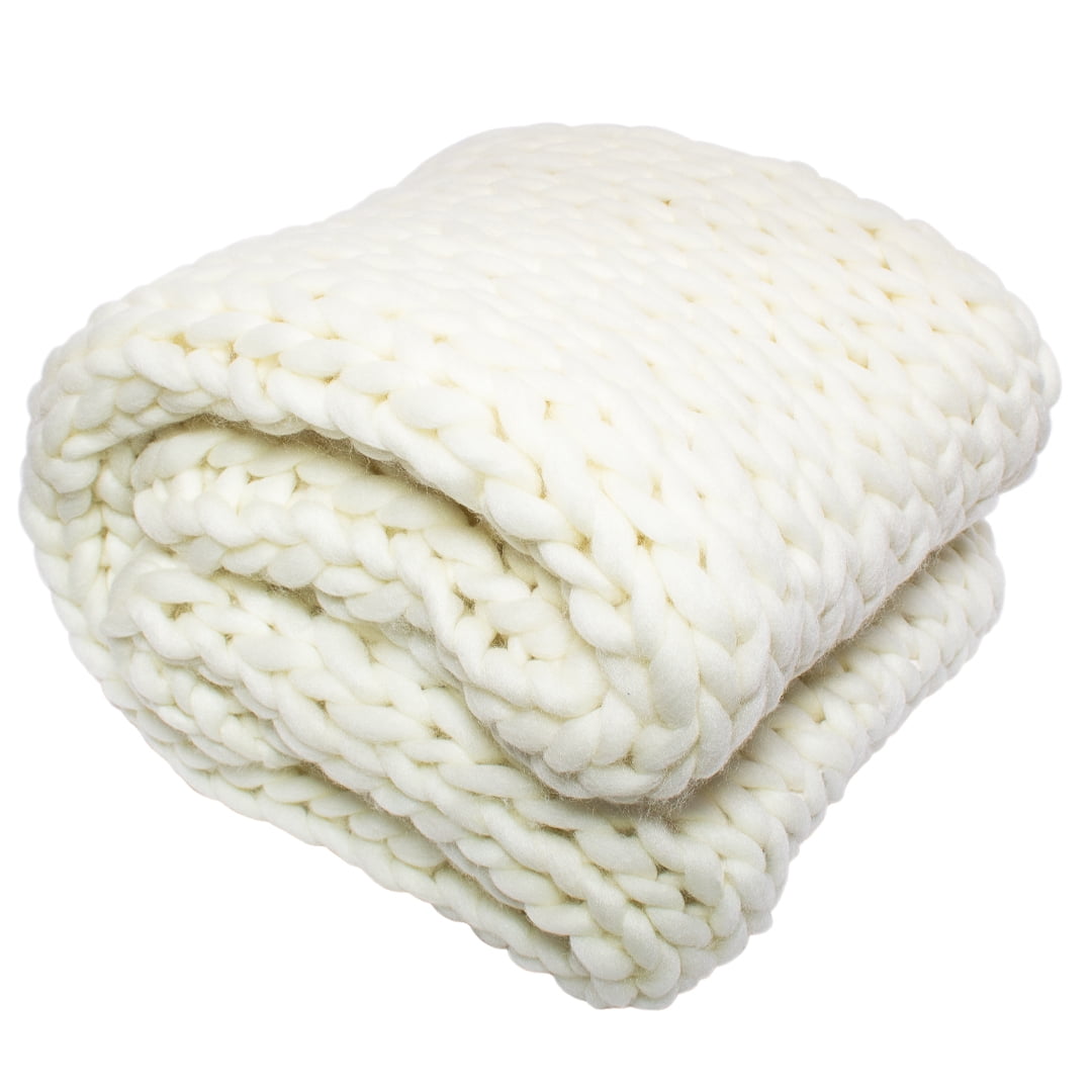 Silver One Super Chunky Knitted Throw Blanket, Cream, 50" x 60