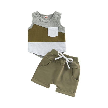 

Suanret 2Pcs Toddler Baby Boys Summer Clothes Sets Sleeveless Contrast Color Tank Tops + Shorts Outfits Green 2-3 Years