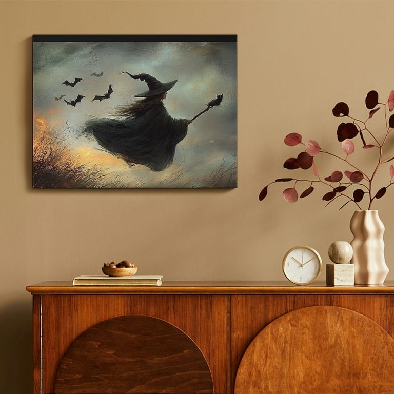 Dark Academia Halloween Canvas Wall Art - Gothic Victorian Witchy Framed Poster 12x16 Inches