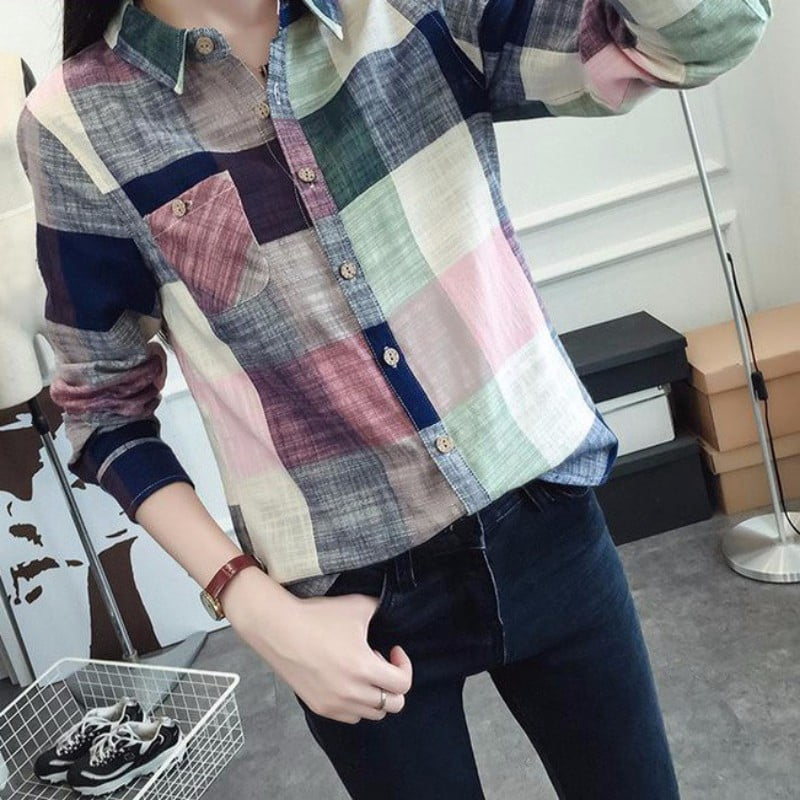 Sweet Style Plaid Shirts For Girls 