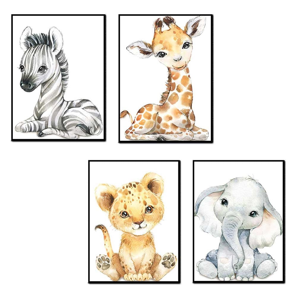 Printable Nursery Elephants & Giraffe Wall Art Bundle Baby Animals Instant Download Kids Room Home Decor Elephants Giraffes
