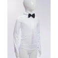 thumbnail image 5 of iixpin Kids Boys Latin Ballroom Dance Leotard Shirt Long Sleeve Bodysuit with Bow Tie Modern Salsa Tango Dancwear White 120, 5 of 7
