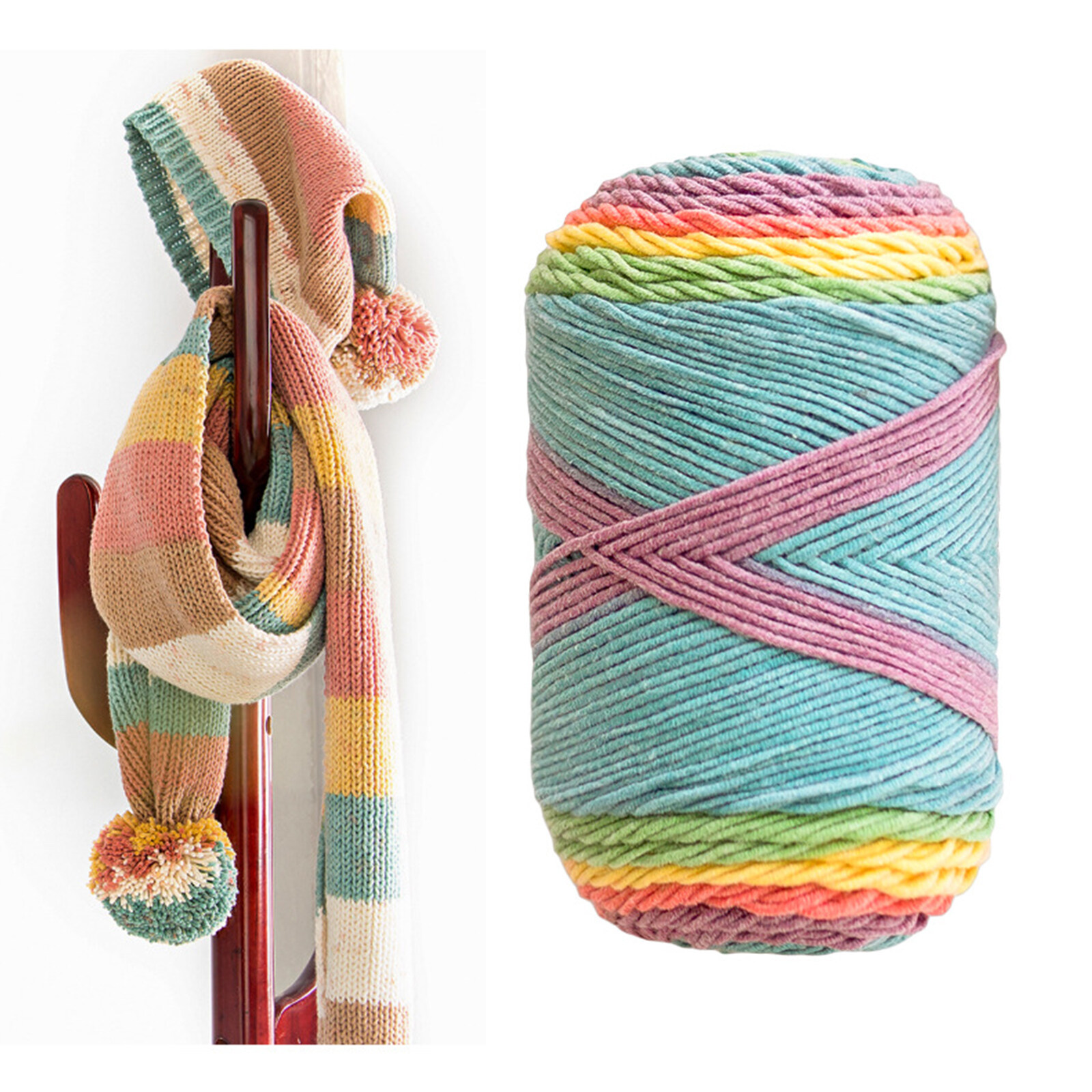 (Model 18# single roll 193 meters) 5 strands of rainbow cotton handmade diy knitted wool milk cotton scarf pillow blanket material wool ball, it is recommended to sell 4 rolls in combination