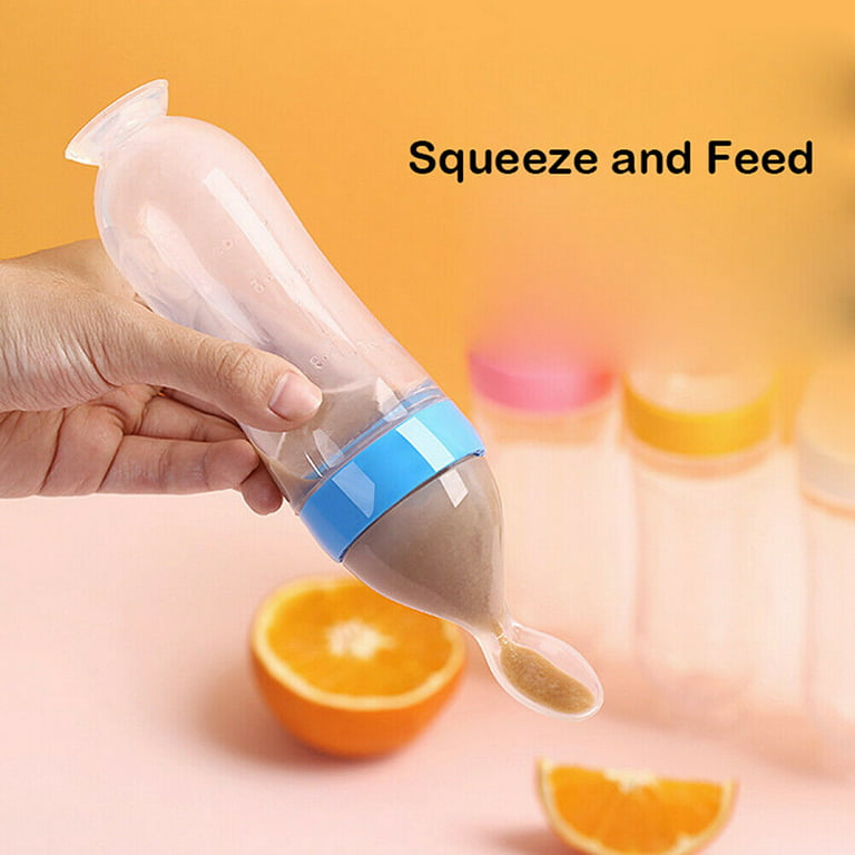 LNKOO Silicone Baby Food Dispensing Spoon - Squeeze Feeder with Spoon -  Spoon Bottle for Baby - Baby Spoon Feeder Bottle Baby Solid Food Feeder  (3oz/90ml, Ideal for 4 Months+ Babies) 