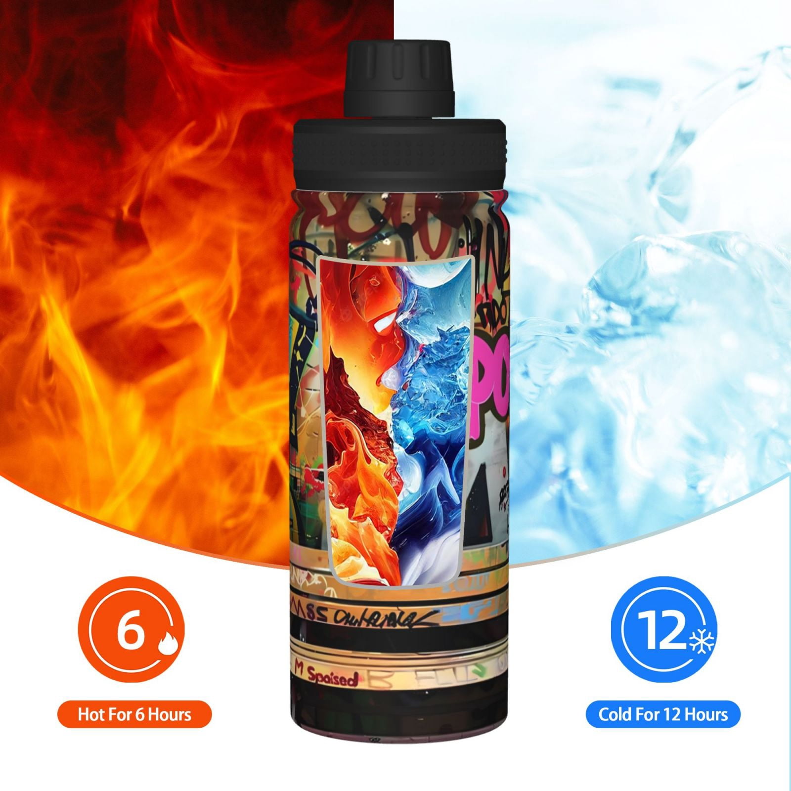 Picia Graffiti Lamp Urban Scene Pattern Water Bottle 18 oz Stainless Steel Insulated Bottles With Handle Leak Proof Gym Sport Water Jug BPA-free insulated kettle For Men Women Adults