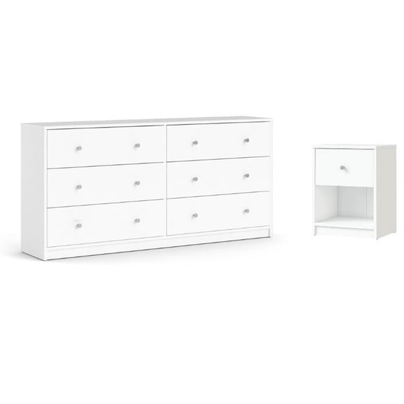 Pemberly Row 2 Piece Modern Wood Dresser and Nightstand Bedroom Set in White