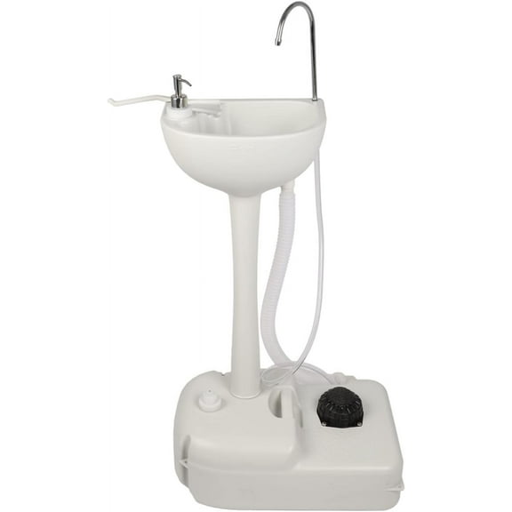 HLL Portable Camping Sink w/ 19L Water Tank Rolling Wheels Towel Holder Soap Dispenser Faucet, Outdoor Foot Pump Washing Station for RV Boat Travel Picnic Worksit