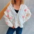 thumbnail image 6 of Women's 3D Floral Knit Cardigan, Cute Flower Button Up Long Sleeve Open Front, Soft Textured Bloom Sweater, Cozy Fall Winter Casual Wear, Stretch Comfort Top White S, 6 of 9