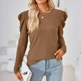 thumbnail image 6 of WREESH Womens Fashion Dressy Tops Solid Color Jacquards Round -Neck Long Sleeve Loose T-Shirt Pullover Coffee, 6 of 7
