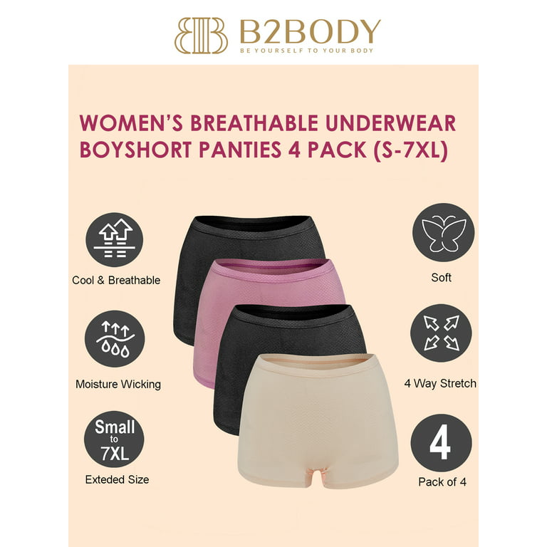 B2BODY Women's Breathable Boy Short Brief Panties Small to Plus