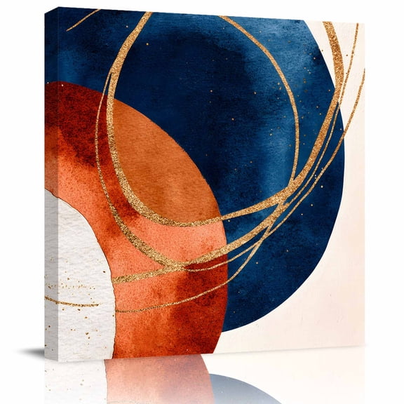 Wall Art Prints, Navy Blue Burnt Orange Framed Canvas Prints for Bedroom Living Room Bathroom Office, Boho Art Modern Geometric Gallery Wrap Wall Art Poster for Gifts Home Decor 20"x20"