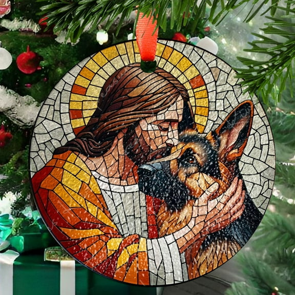 Jesus and German Shepherd GLASS suncatcher Hanging, Jesus Christ, German Shepherd hanging, Jesus Suncatcher hanging, Jesus decor, Stained Glass Ornament 2025, Holiday Decoration,