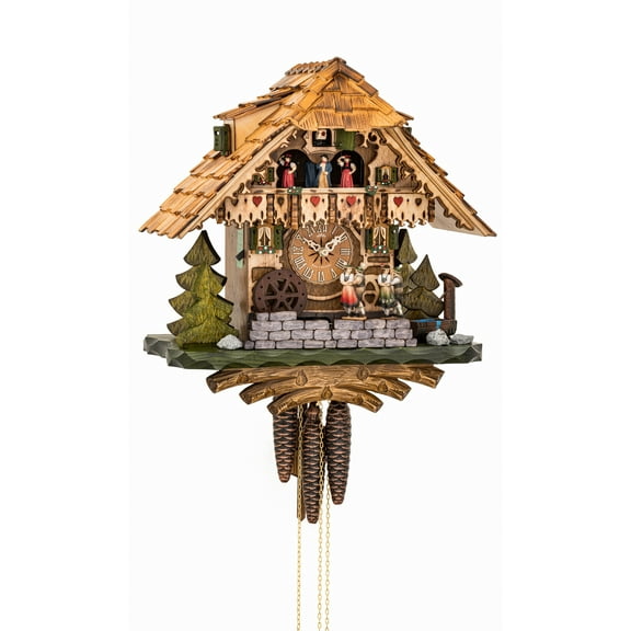 Cuckoo Clock Black Forest House with Moving Dancing Couples and Rotating Mill Wheel KA 3699 EX