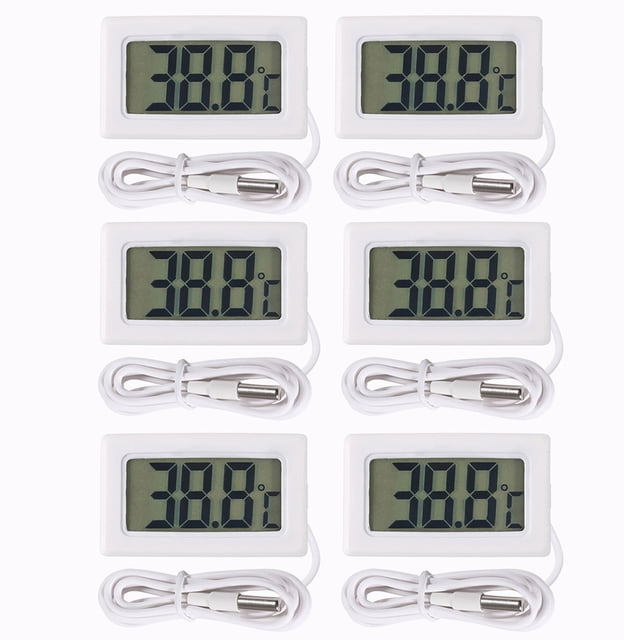 6pcs White Digital LCD Thermometer Temperature Monitor with 1M External Probe