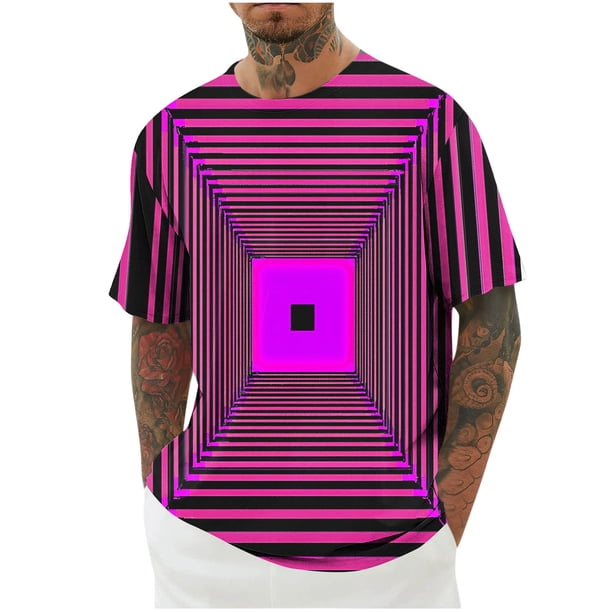 Mens Camisas de Manga Corta Impresión Casual Deportes Cuello Redondo Blusa, Poliéster Ligero para la Primavera Verano Al Aire Libre Uso Diario