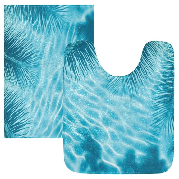 2 Piece Soft Bathroom Rug Set Light Blue Water Ripples Bath Mat and U-Shaped Toilet Contour Rug (16"x24" 20"x24")