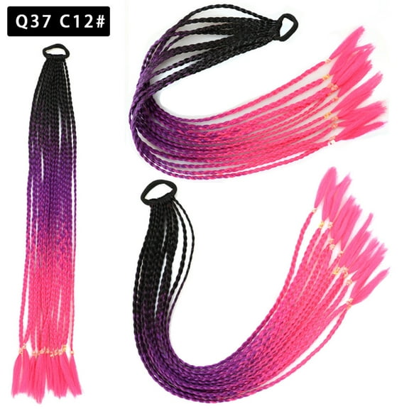 XmhyTop 2Pcs Vibrant Multi-Color Braided Ponytail Extensions, Elastic Band Secure Synthetic Hairpieces, Fun Styling for Crazy Hair Day, Women's Fashion Accessories，L