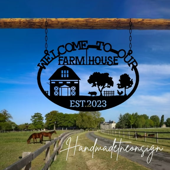 Handmadetneonsign Outdoor Welcome to Our Farm Metal Sign Hanging, Farmhouse Name Outdoor Hanging