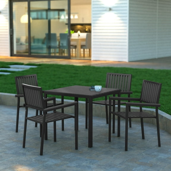 Emma   Oliver 5 Piece Modern Weather and Rust Resistant Black Steel and Polyresin Patio Set with Table and 4 Chairs for Indoor/Outdoor Use