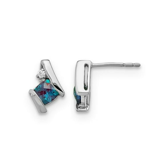 3/4 Carat (Ctw) Cushion Cut Lab Created Alexandrite Stud Earrings in 10K White Gold