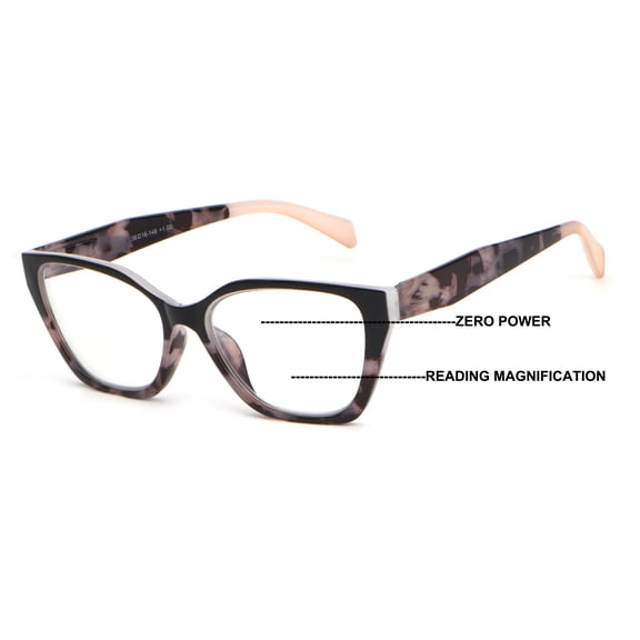 V.W.E. Women 2-Tone Tortoise Cateye Progressive Clear Lens Reading Glasses - Zero Power on Top Reader - AR Coating  1.25