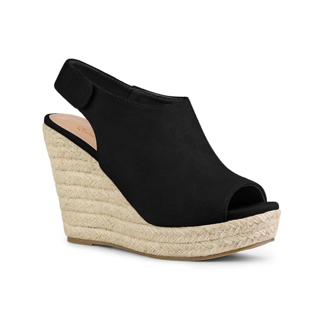 BLISSFUL STEP Sandales Espadrilles Mode pour Femmes à Talons Hauts à Bout Ouvert Noir 8