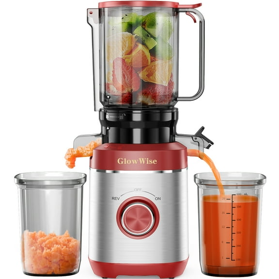 GlowWise Juicer Machines with Built-in Blades for Slicing Whole Fruits & Vegetables, Cold Press Juicer with 4.35" Large Feeding Chute, Easy to Clean, Quiet Masticating Juicer with High Juice Yield