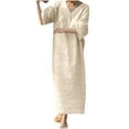 thumbnail image 2 of Usmixi Womens Dresses Beach Casual Loose Comfy Cotton Linen Long Sundress Fashion Solid V-Neck 3/4 Sleeve Maxi Summer Dress Khaki s, 2 of 6
