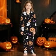 thumbnail image 2 of CUZIBR Girls Halloween Pajamas Sets Skull Bat Ghost Spider Web Moon Star Print Comfort Cozy Lapel Button Long Sleeve Top Long Pants Two Piece Soft Loungewear Relaxed Nightwear ,Black-2,5-6 Years, 2 of 4