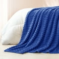 thumbnail image 7 of Exclusivo Mezcla Queen Size Flannel Fleece Blanket, Super Soft 3D Striped Jacquard Blanket for Bed, Lightweight Fuzzy Cozy Blankets, Cobalt Blue, 90"x90", 7 of 7