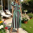 thumbnail image 1 of TaTaai Women's Striped Shirt Dress Short Sleeve Lapel Collar Midi Casual Belted Dress Stretchy Lightweight Summer Office Wear Gift, 1 of 7