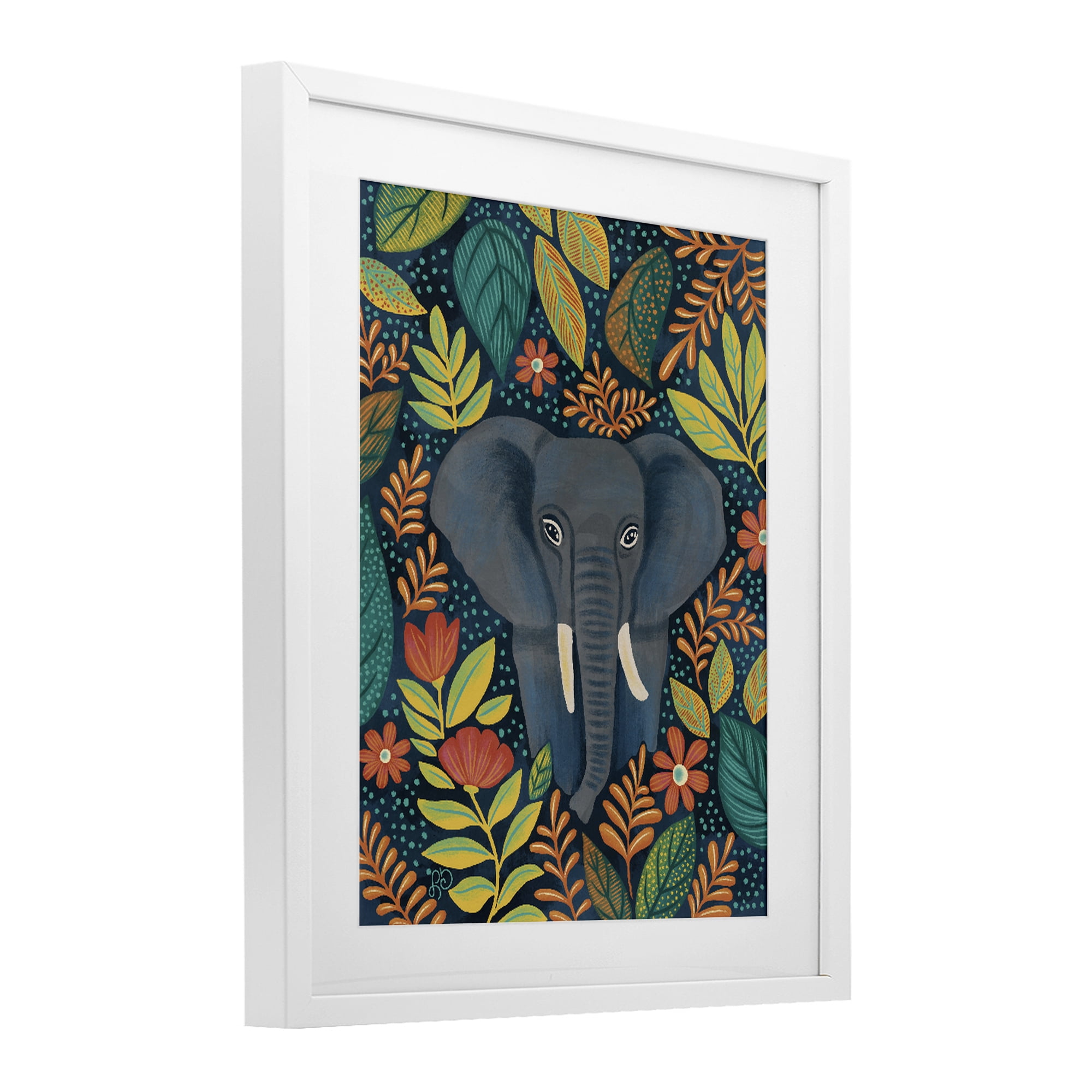 Stupell Industries Exotic Leaf Pattern Elephant White Framed Print Under Glass, design by Lisa R Dumm