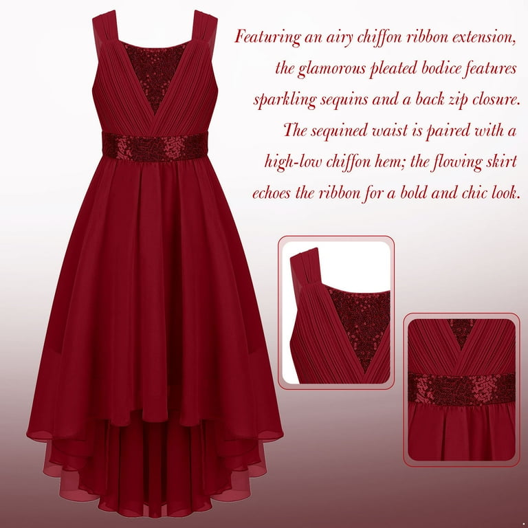 renvena Flower Girl High Low Bridesmaid Dress Kids Shiny Sequins Ruched Chiffon  Wedding Pageant Prom Gown - Walmart.com