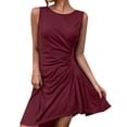 thumbnail image 1 of Vestido sin mangas con cintura fruncida y corte en A para mujer - Dobladillo asimétrico, vestido midi de cóctel para verano, 1 of 7