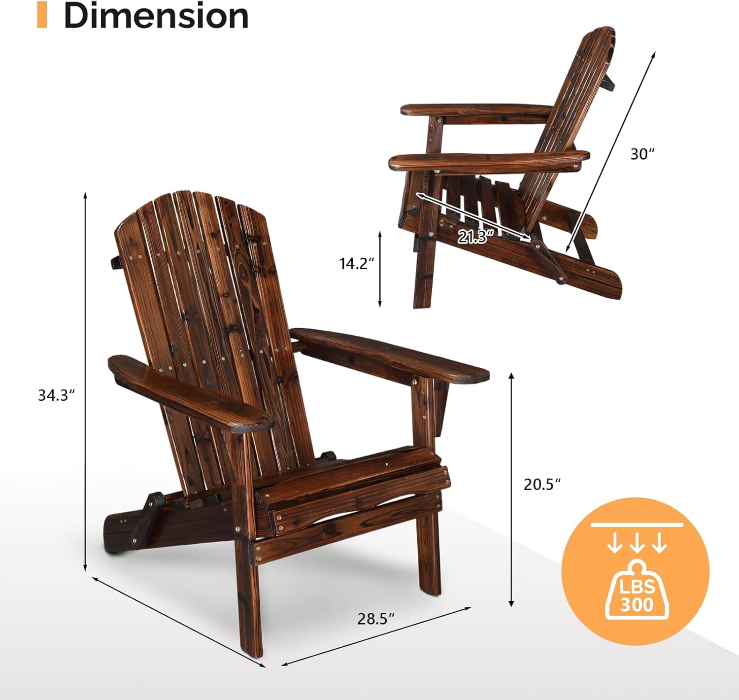 PEXMOR Folding Adirondack Chair, Wood Accent Fire Pit Chair, Outdoor Patio Lounge