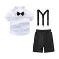 thumbnail image 4 of Boys formal Outfit 4pcs Sets Short Sleeve Dress Shirt Adjustable Suspender Shorts Bow Tie for 2-14 Years Black-B, 4 of 6