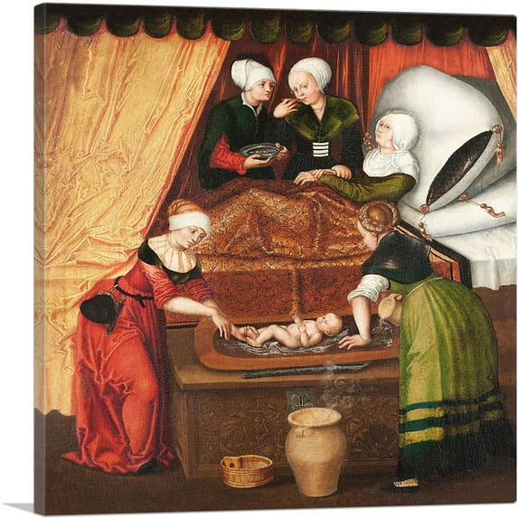 ARTCANVAS The Birth Of John The Baptist 1518 Canvas Art Print by Lucas Cranach the Elder - Size: 18" x 18" (1.50" Deep)