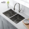 thumbnail image 2 of 33 Inch Handcrafted Undermount Double Bowl Stainless Steel Kitchen Sink with Strainers and Grids, 2 of 10