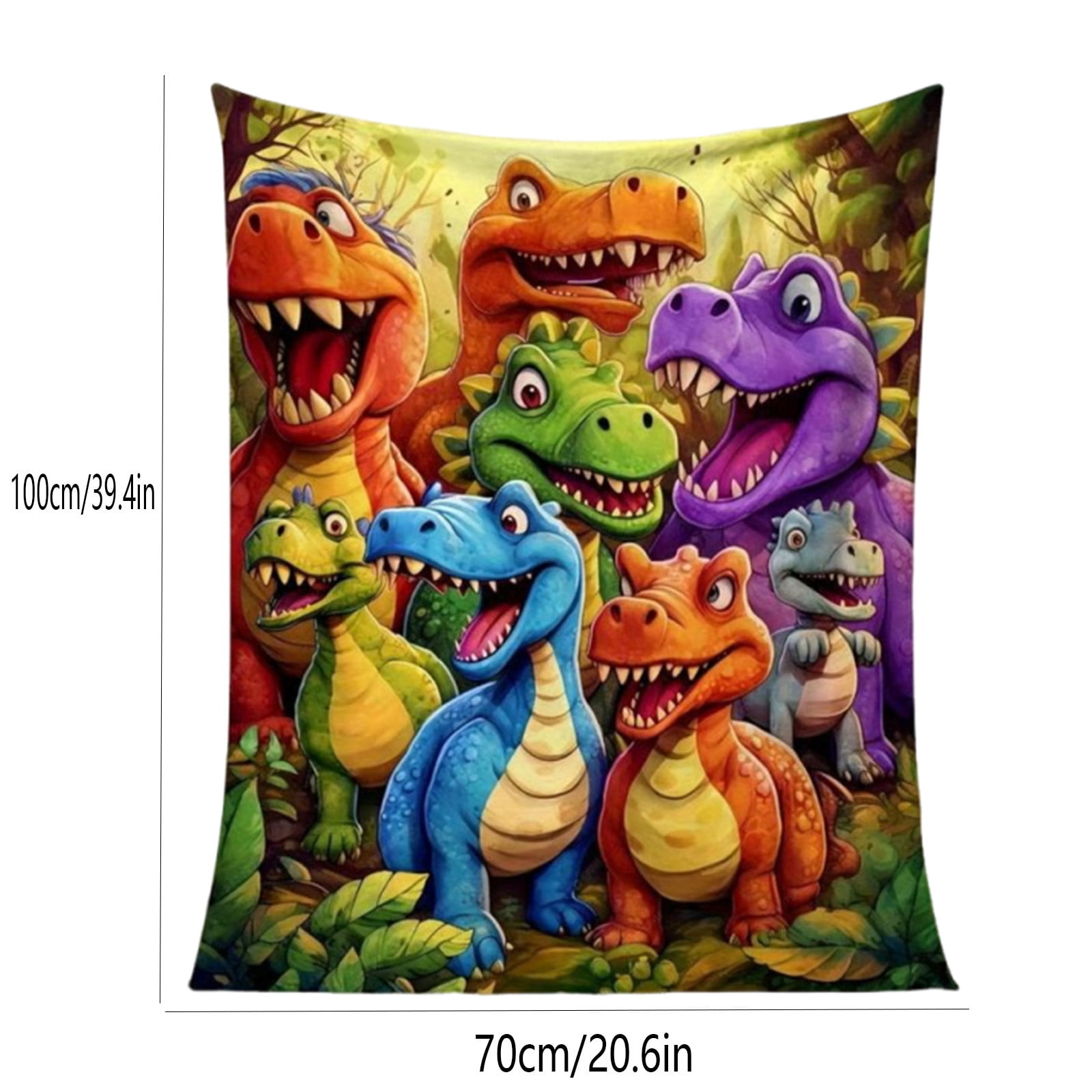 Dinosaur Throw Blanket, Soft Flannel Blanket with Hd Digital Print, Cute Smiling Dinos Pattern, Lightweight Cozy Blanket for Girls Boys, 20*39In