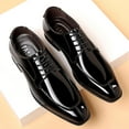 thumbnail image 6 of Xfvqtps Mens Dress Shoes British Style Simplicity Pointy Toe Lace up Soft Sole Breathable Comfortable Fashion Classic Formal Business Casual Patent Leather Shoes Black, 6 of 9