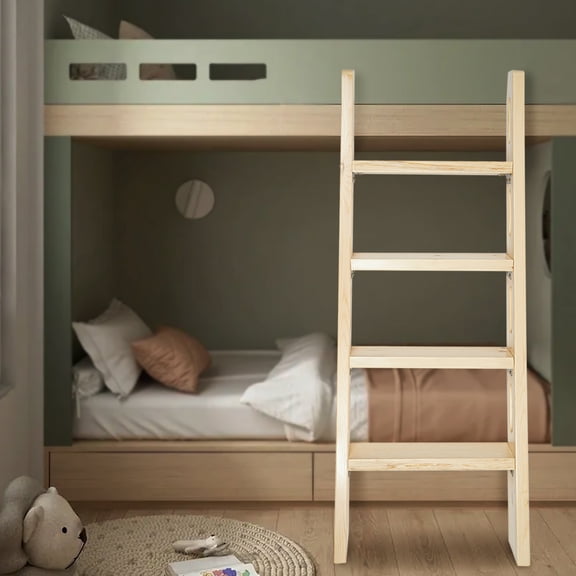 4-Step Wooden Ladder, Solid Pine with 220.46 lbs Capacity, 75-Degree Angle and 1.1in Thick Steps, Ideal for Bunk Beds and RV Use