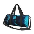 thumbnail image 2 of Xecao Blue Marble And Gold print Round Travel Duffel Bag is a foldable gym bag with an inner pocket, perfect for travel sports, 2 of 8