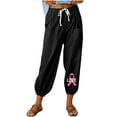 thumbnail image 3 of Sentmoon Summer Pants with Print Drawstring Elastic Waist Women's Pants Loose Fit Linen Straight Leg Plus Size Pants for Women with Pocket Beach Essentials for Family for Travel and Vacation, 3 of 5
