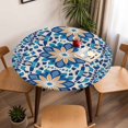 thumbnail image 5 of Abstract Blue Yellow Flowers Elastic Fitted Round Table Cover Morocco Style Floral Waterproof Outdoor Tablecloth for Holiday Party, Picnic, Patio & Dining Fits Tables Up to 36"-44", 5 of 8