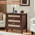 thumbnail image 4 of 2 Pcs Leyaoyao 3-Drawer Storage Nightstand with Charging Station, 31.5" Wide Rattan Bedside Table, Boho Storage Cabinet with Shelf for Bedroom, Living Room, Walnut, 4 of 7
